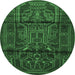 Round Persian Emerald Green Traditional Rug, tr1527emgrn