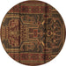 Round Machine Washable Persian Brown Traditional Rug, wshtr1527brn