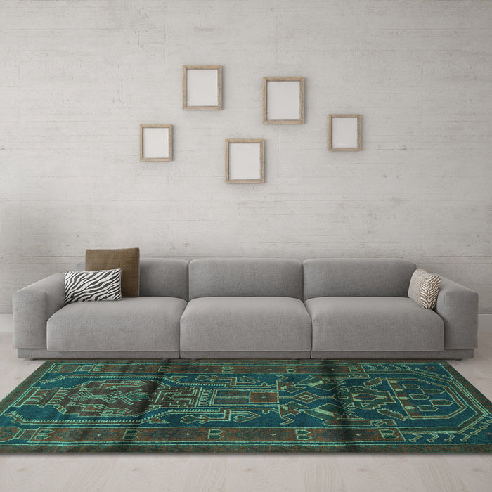 Machine Washable Persian Turquoise Traditional Area Rugs in a Living Room,, wshtr1527turq