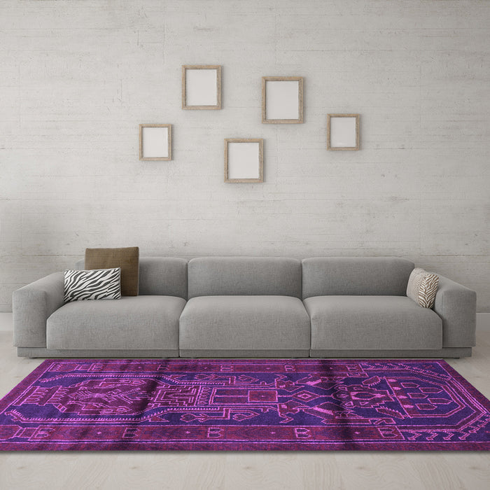 Machine Washable Persian Purple Traditional Area Rugs in a Living Room, wshtr1527pur