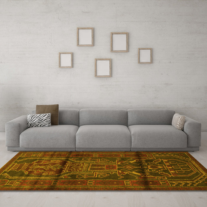 Machine Washable Persian Yellow Traditional Rug in a Living Room, wshtr1527yw
