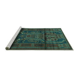 Sideview of Machine Washable Persian Turquoise Traditional Area Rugs, wshtr1527turq