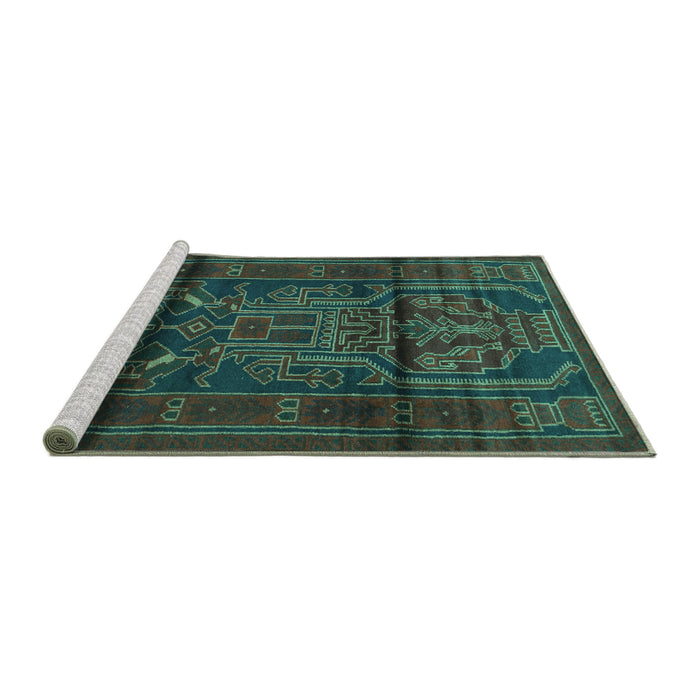 Sideview of Machine Washable Persian Turquoise Traditional Area Rugs, wshtr1527turq