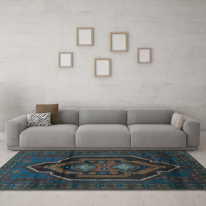 Machine Washable Persian Light Blue Traditional Rug in a Living Room, wshtr1528lblu