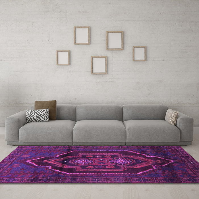 Machine Washable Persian Purple Traditional Area Rugs in a Living Room, wshtr1528pur