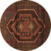 Round Machine Washable Persian Brown Traditional Rug, wshtr1528brn