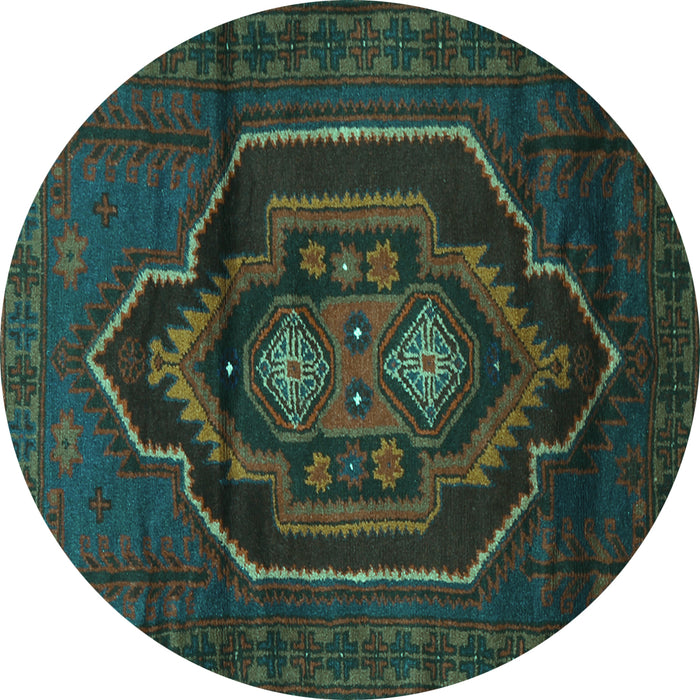 Round Persian Turquoise Traditional Rug, tr1528turq