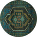 Round Persian Turquoise Traditional Rug, tr1528turq