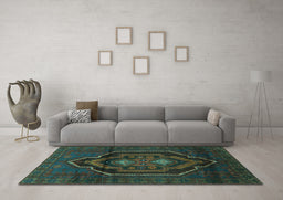 Machine Washable Persian Turquoise Traditional Area Rugs in a Living Room,, wshtr1528turq