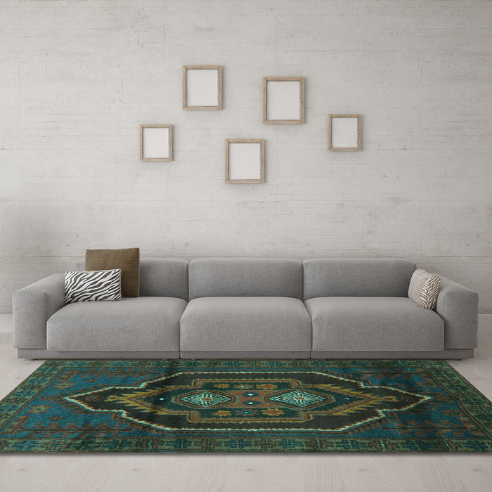 Machine Washable Persian Turquoise Traditional Area Rugs in a Living Room,, wshtr1528turq