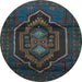 Round Machine Washable Persian Light Blue Traditional Rug, wshtr1528lblu