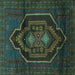 Square Machine Washable Persian Turquoise Traditional Area Rugs, wshtr1528turq