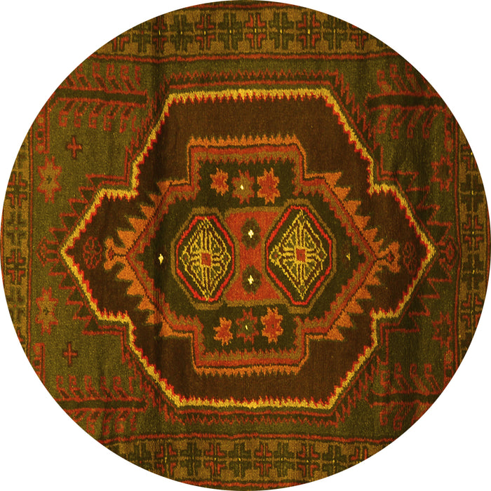 Round Persian Yellow Traditional Rug, tr1528yw