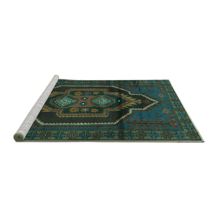 Sideview of Machine Washable Persian Turquoise Traditional Area Rugs, wshtr1528turq