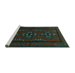 Sideview of Machine Washable Persian Turquoise Traditional Area Rugs, wshtr1529turq
