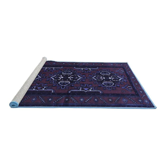 Sideview of Machine Washable Persian Blue Traditional Rug, wshtr1529blu