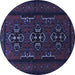 Round Machine Washable Persian Blue Traditional Rug, wshtr1529blu