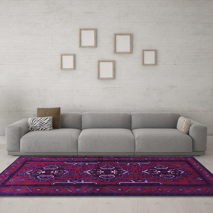 Machine Washable Persian Purple Traditional Area Rugs in a Living Room, wshtr1529pur