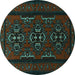 Round Machine Washable Persian Turquoise Traditional Area Rugs, wshtr1529turq