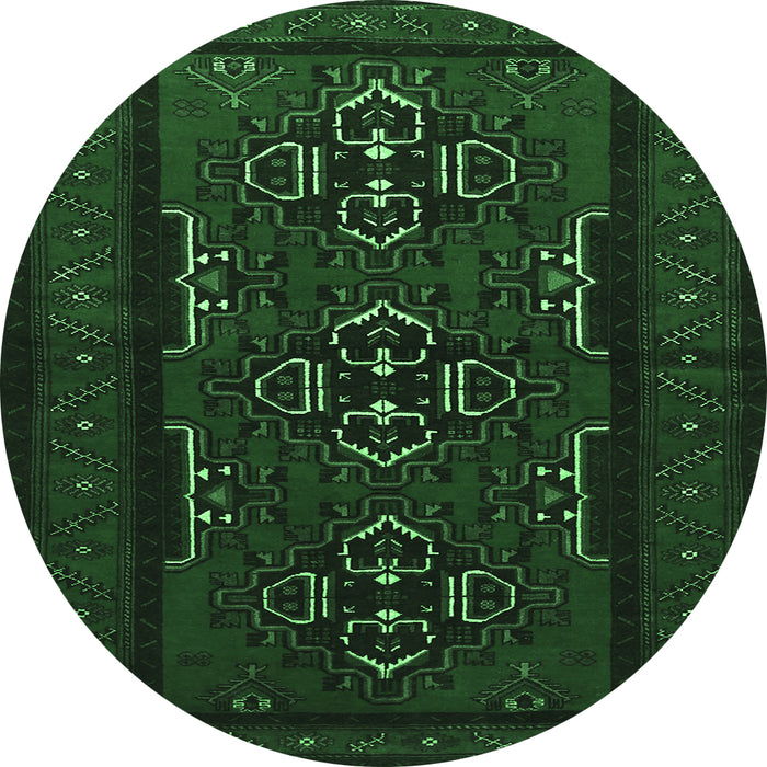 Round Machine Washable Persian Emerald Green Traditional Area Rugs, wshtr1529emgrn