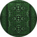 Round Machine Washable Persian Emerald Green Traditional Area Rugs, wshtr1529emgrn