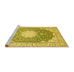 Sideview of Machine Washable Medallion Yellow Traditional Rug, wshtr152yw