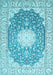 Machine Washable Medallion Light Blue Traditional Rug, wshtr152lblu