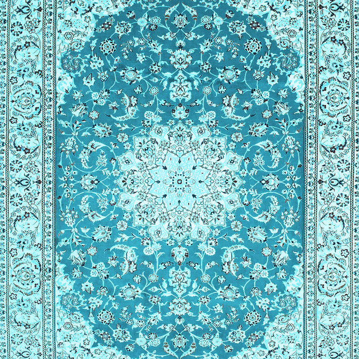 Machine Washable Medallion Light Blue Traditional Rug, wshtr152lblu
