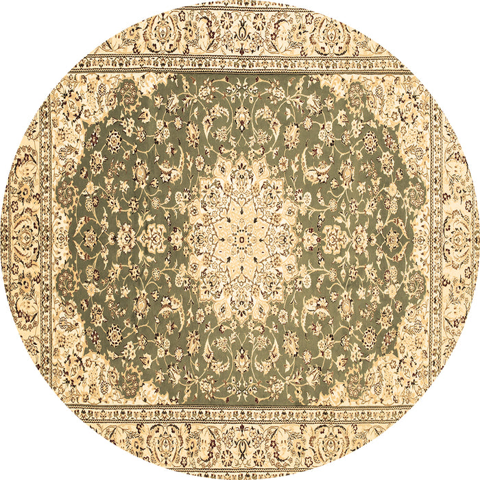 Round Machine Washable Medallion Brown Traditional Rug, wshtr152brn