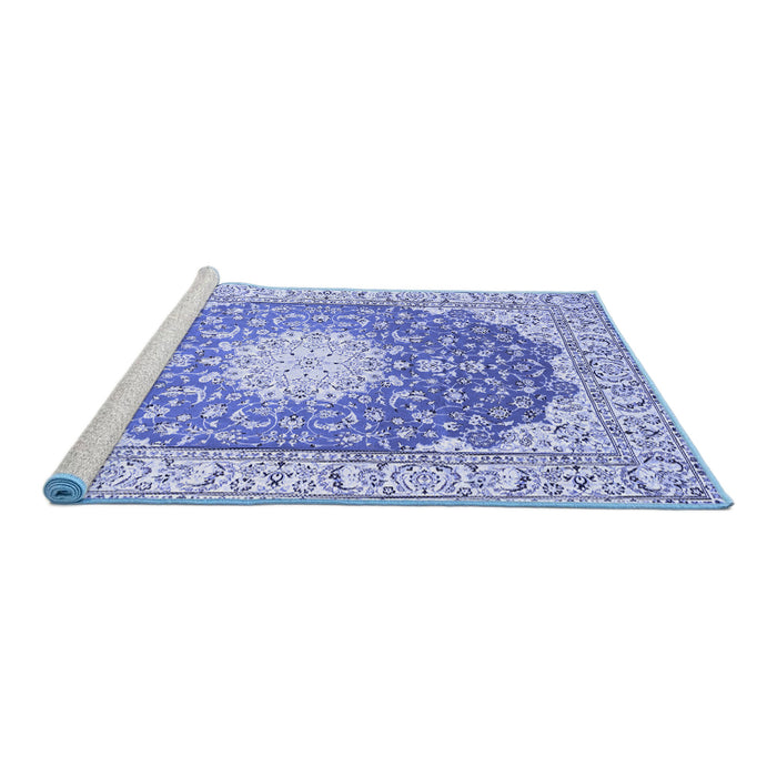 Sideview of Machine Washable Medallion Blue Traditional Rug, wshtr152blu