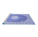 Sideview of Machine Washable Medallion Blue Traditional Rug, wshtr152blu