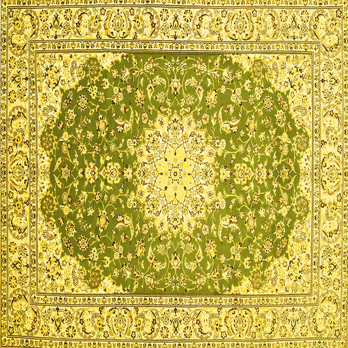Square Machine Washable Medallion Yellow Traditional Rug, wshtr152yw