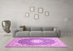 Machine Washable Medallion Pink Traditional Rug in a Living Room, wshtr152pnk