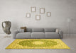 Machine Washable Medallion Yellow Traditional Rug in a Living Room, wshtr152yw