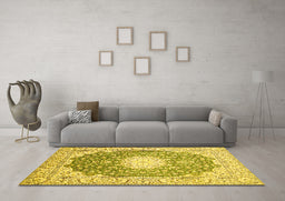 Machine Washable Medallion Yellow Traditional Rug in a Living Room, wshtr152yw