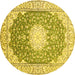 Round Machine Washable Medallion Yellow Traditional Rug, wshtr152yw