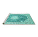 Sideview of Machine Washable Medallion Turquoise Traditional Area Rugs, wshtr152turq