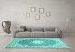 Machine Washable Medallion Turquoise Traditional Area Rugs in a Living Room,, wshtr152turq