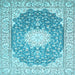 Square Machine Washable Medallion Light Blue Traditional Rug, wshtr152lblu