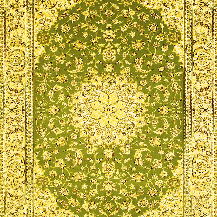 Machine Washable Medallion Yellow Traditional Rug, wshtr152yw