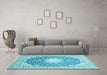 Machine Washable Medallion Light Blue Traditional Rug in a Living Room, wshtr152lblu