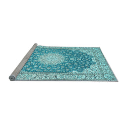 Sideview of Machine Washable Medallion Light Blue Traditional Rug, wshtr152lblu