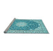 Sideview of Machine Washable Medallion Light Blue Traditional Rug, wshtr152lblu