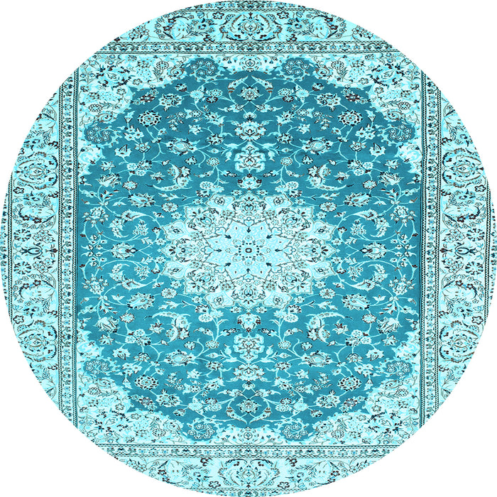 Round Medallion Light Blue Traditional Rug, tr152lblu