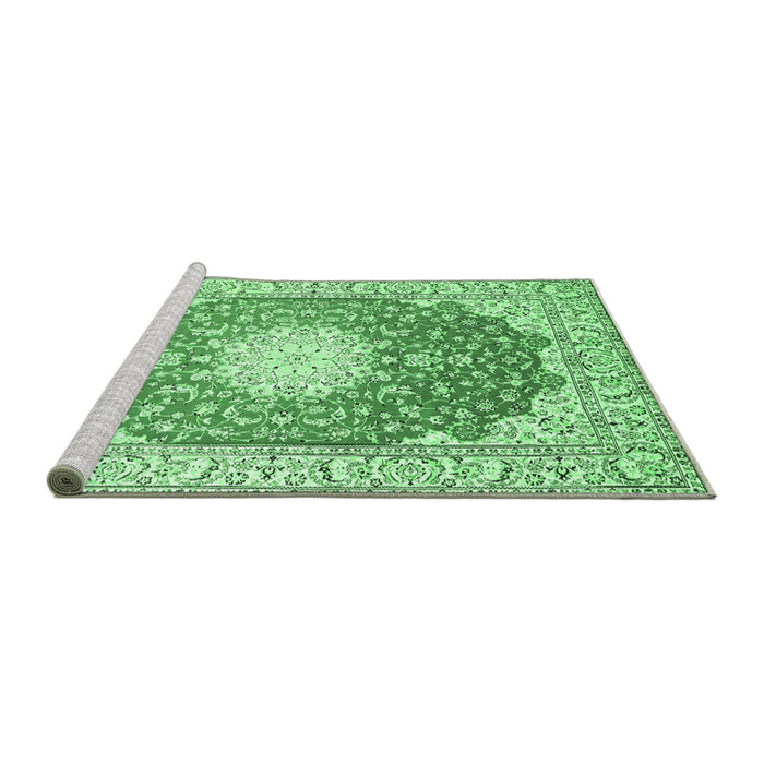 Sideview of Machine Washable Medallion Emerald Green Traditional Area Rugs, wshtr152emgrn
