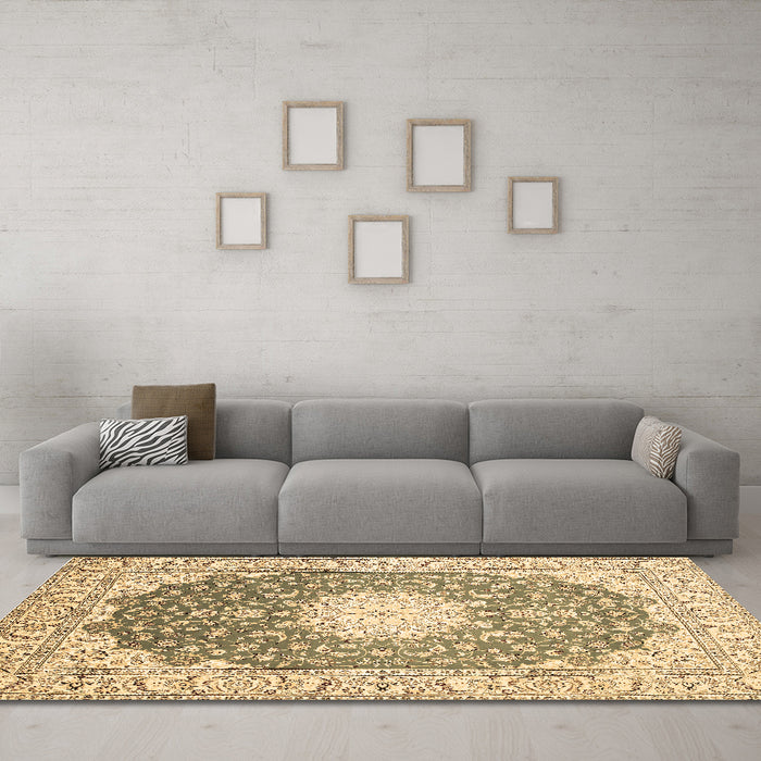 Machine Washable Medallion Brown Traditional Rug in a Living Room,, wshtr152brn