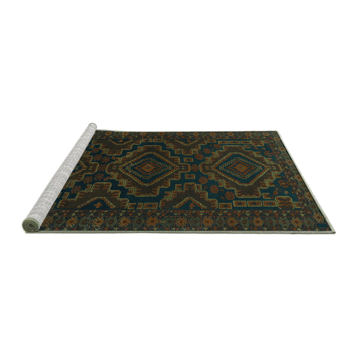 Sideview of Machine Washable Persian Turquoise Traditional Area Rugs, wshtr1530turq