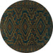 Round Persian Turquoise Traditional Rug, tr1530turq