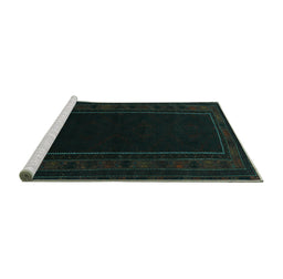 Sideview of Machine Washable Persian Turquoise Traditional Area Rugs, wshtr1531turq