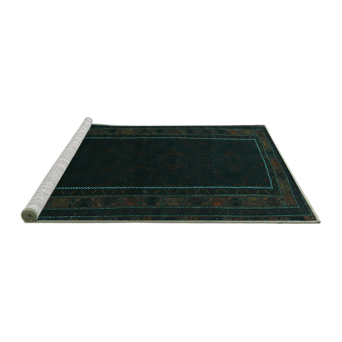Sideview of Machine Washable Persian Turquoise Traditional Area Rugs, wshtr1531turq